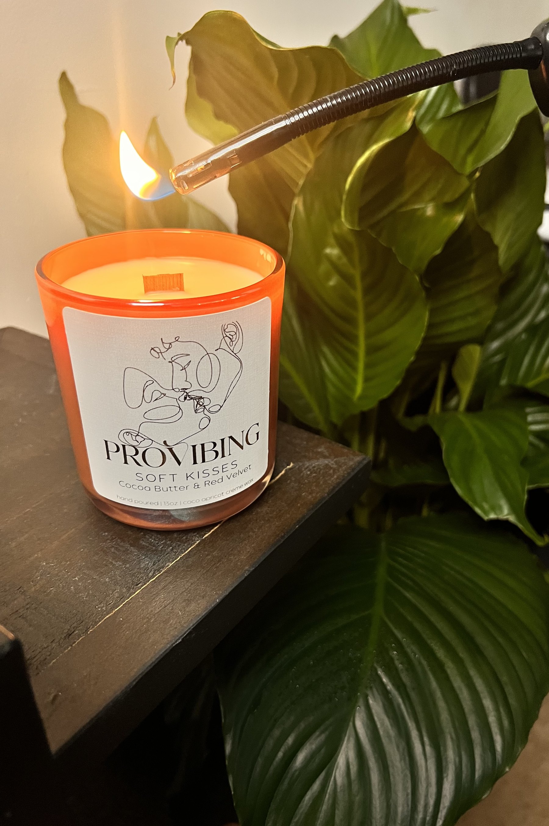 Provibing Soft Kisses candle being lit